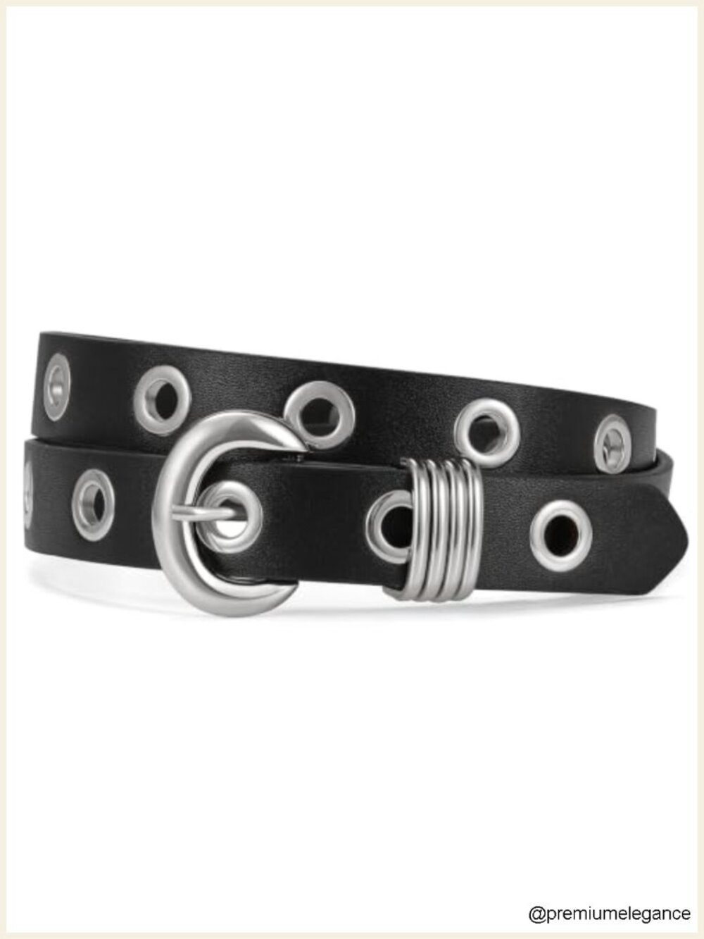 Women's Skinny Faux Leather Belt with Silver Buckle, Adjustable Punk Waist Belt